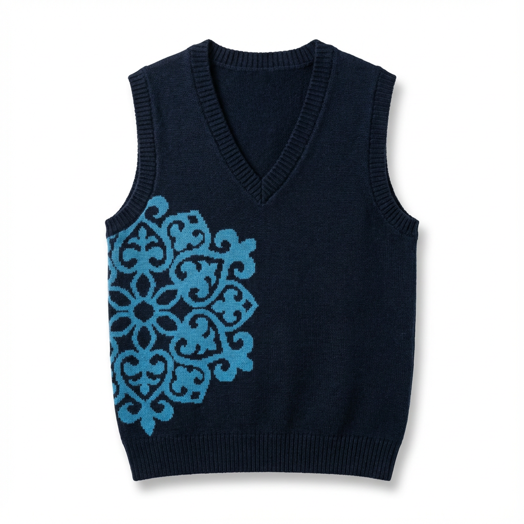Жилет из вязаного свитера с V-образным вырезом, жаккардовый казахский орнамент