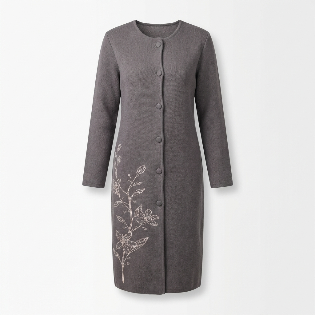 Женское пальто с пуговицами спереди (кардиган) с вышивкой