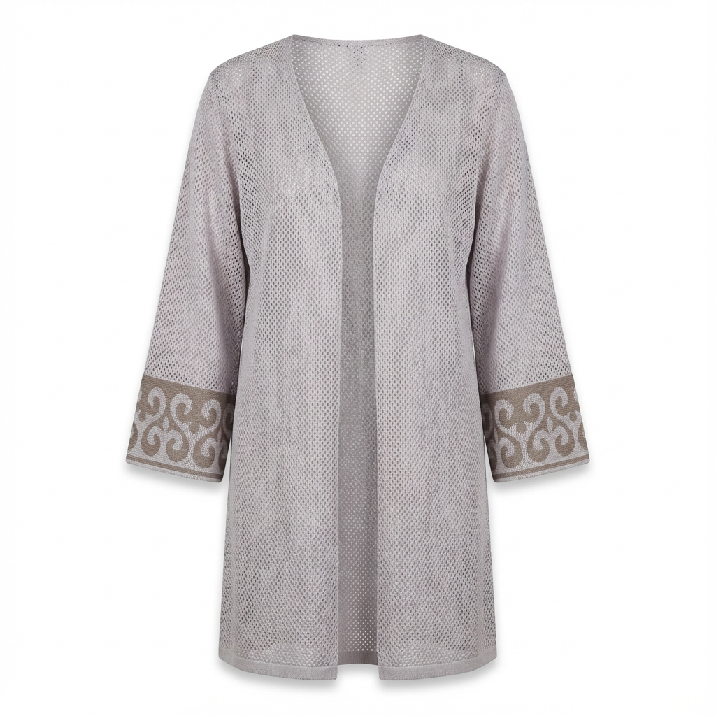 Женский трикотажный кардиган с открытым передом (в стиле кимоно) с декоративными манжетами