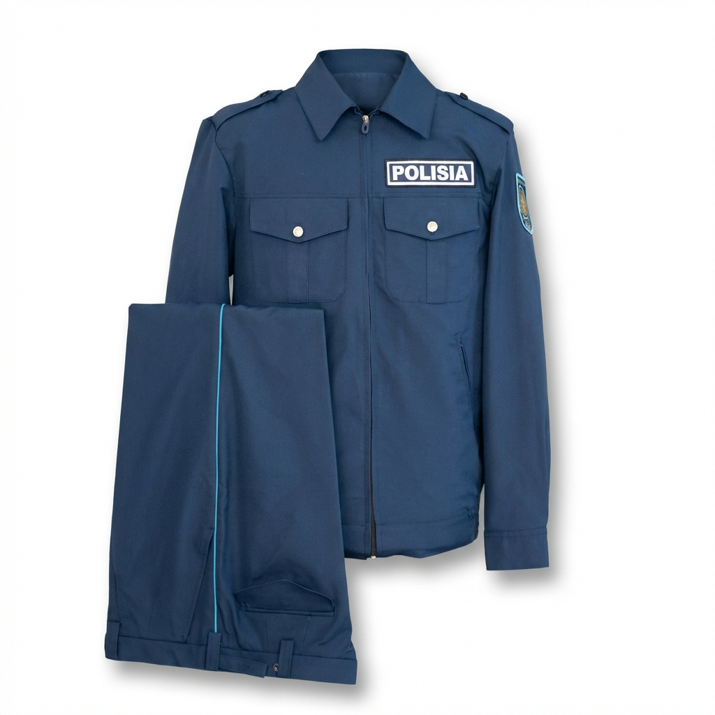 Полицейская Форменная Комплектация – Официальный Стиль Куртка и Брюки, Темно-Синий, "POLISIA" Патч
