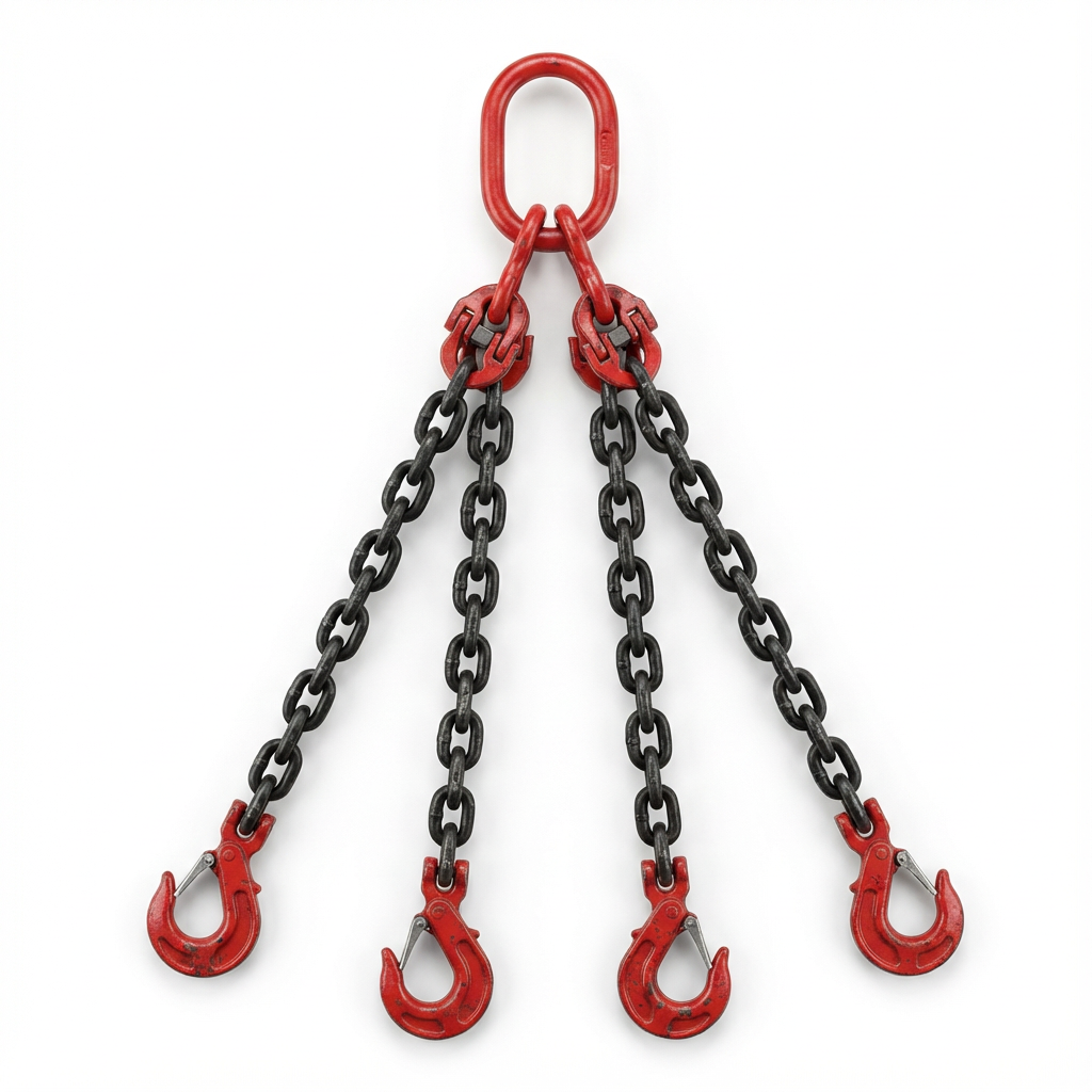 4-Leg Chain Sling with Master Link & Safety Hooks