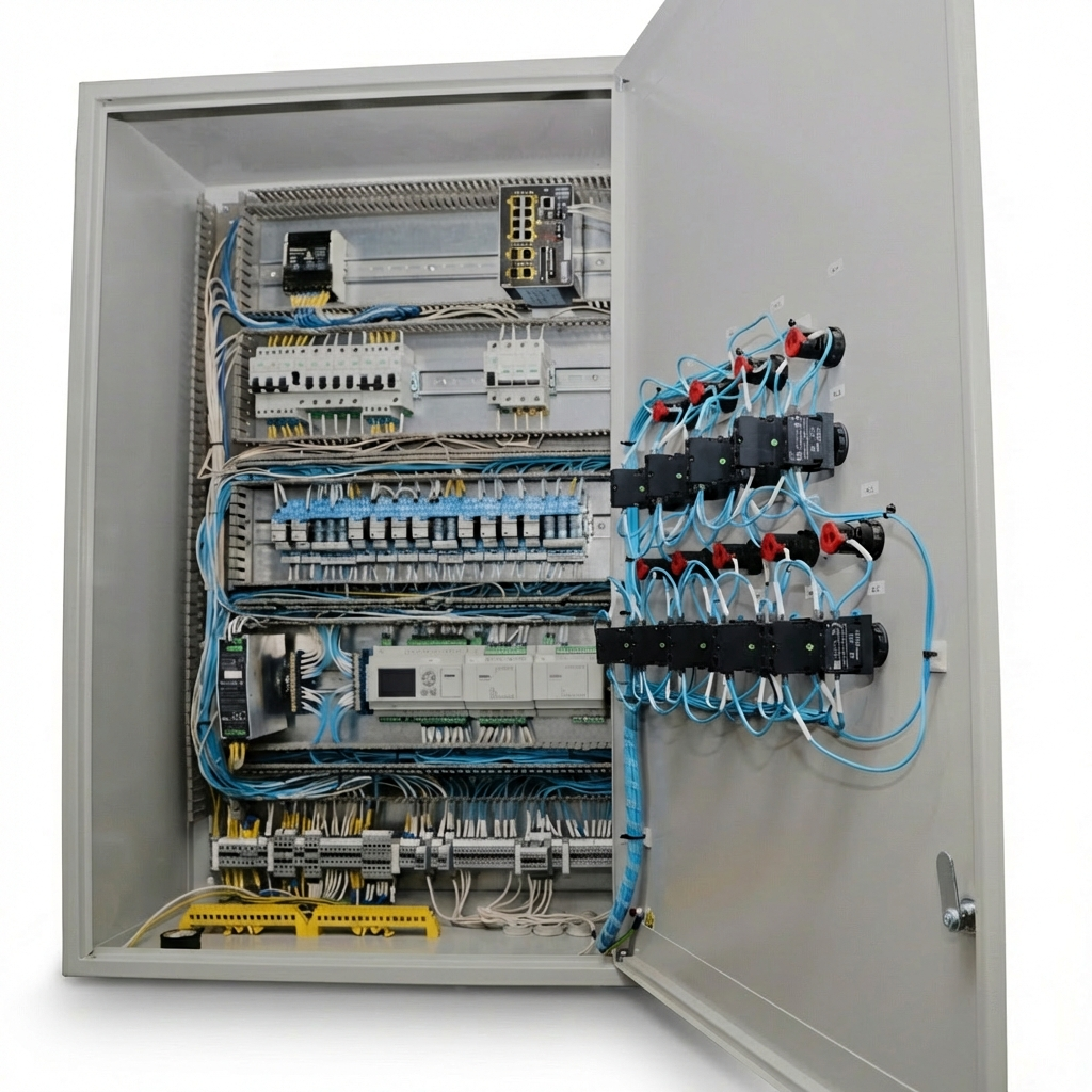 Electrical Control Panel / Marshalling Cabinet – Fully Wired with Relays, Terminals & PLC