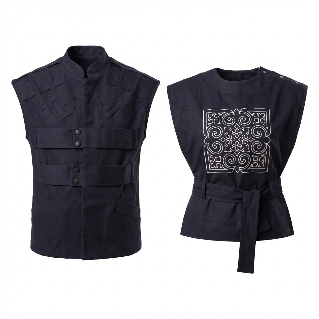 Унисекс Вязаный Льняной Жилет – Современный Этно-Стиль с Орнаментальными Казахскими Узорами