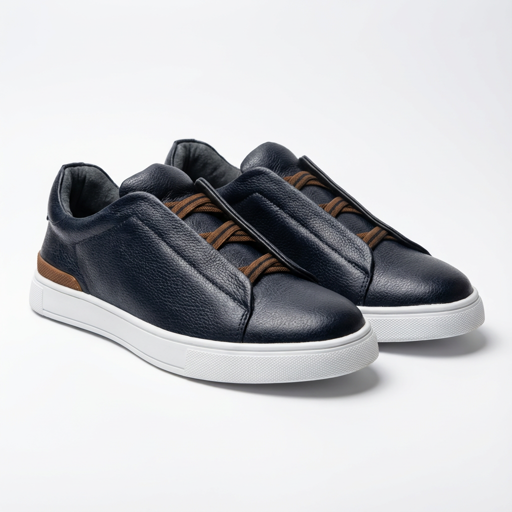 Темно-синие кожаные слип-оны – модель с эластичной лямкой низкого профиля